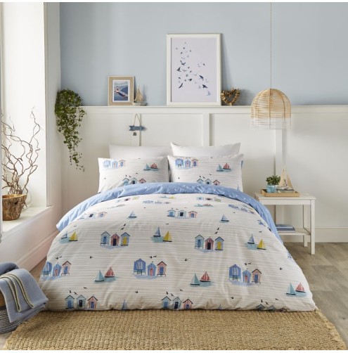 Beach Huts Duvet Cover Set Blue