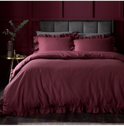 Cassia Frill Duvet Cover Set Burgundy