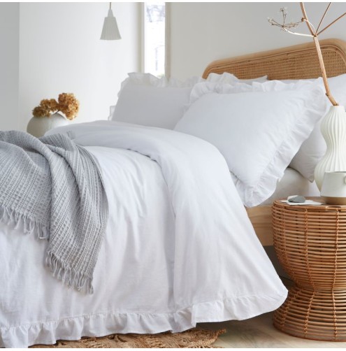 Cassia Frill Duvet Cover Set White