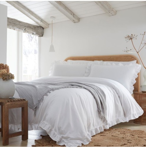 Cassia Frill Duvet Cover Set White