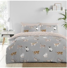 Cats Duvet Cover Set Grey
