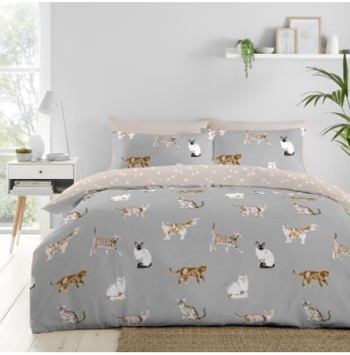 Cats Duvet Cover Set Grey