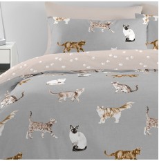 Cats Duvet Cover Set Grey