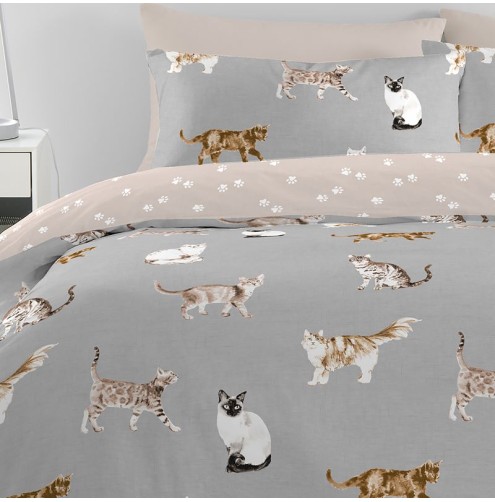 Cats Duvet Cover Set Grey