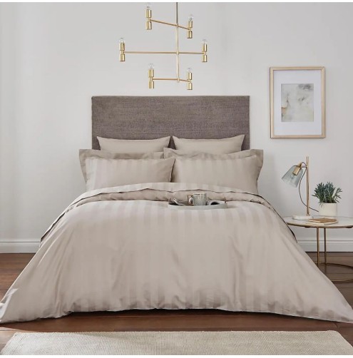 Satin Stripe Quilt Cover Ivory (Disc)