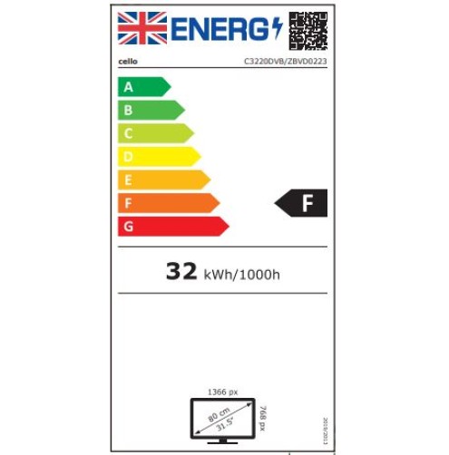 Cello 32″ HD Ready LED Digital TV, built-in Freeview 