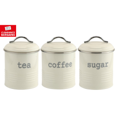 Tea, Coffee, Sugar Canisters Set of 3 Cream  (Disc)
