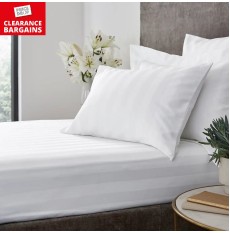 Satin Stripe Fitted Sheet White (Disc)