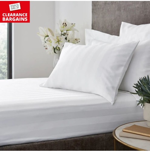 Satin Stripe Fitted Sheet White (Disc)