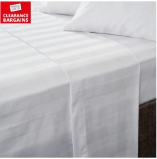 Satin Stripe Flat Sheet White (Disc)