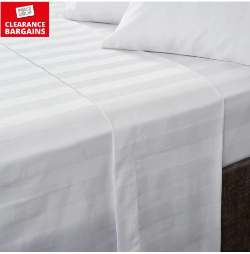 Satin Stripe Flat Sheet White (Disc)