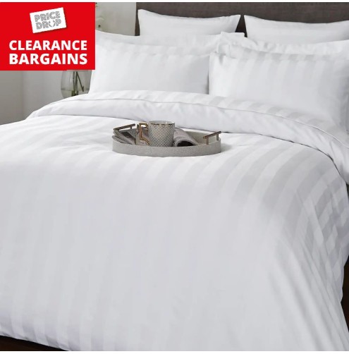 Satin Stripe Quilt Cover White (Disc)