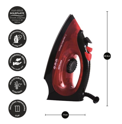 Hamilton Beach ProGlide 2200W Corded Steam Iron - Red & Black