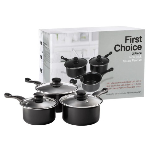 Non-Stick Saucepan Set with Glass Lids 3-Piece