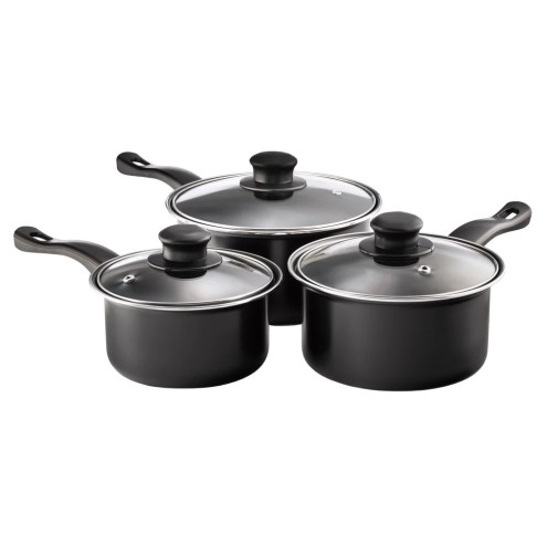 Non-Stick Saucepan Set with Glass Lids 3-Piece