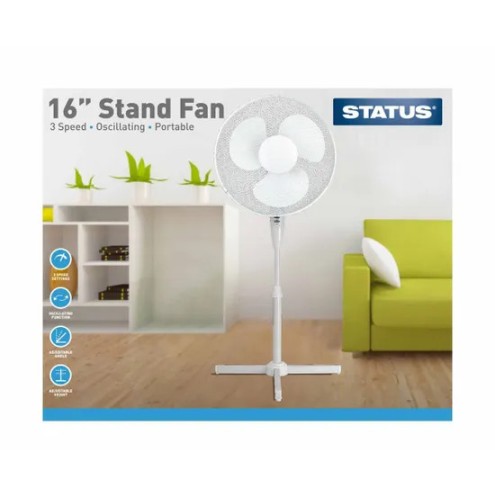 Status 16 Inch White Standing Fan with 3 Speed Settings