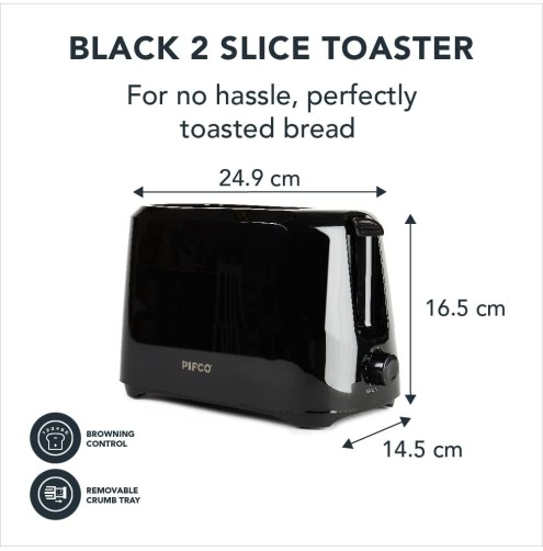 PIFCO® Essentials Black 2 Slice Toaster