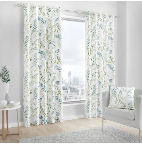 Fernworthy Ready Made Curtains 90ins Wide x 90ins Drop (E) in Green