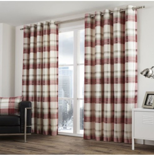 Balmoral Check Ready Made Curtains Ruby