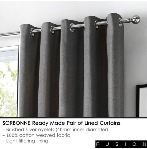 Sorbonne Ready Made Curtains - Charcoal